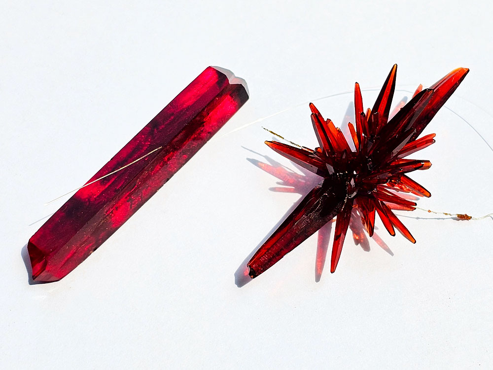 A comparison of potassium ferricyanide crystals grown from fresh vs old solutions.