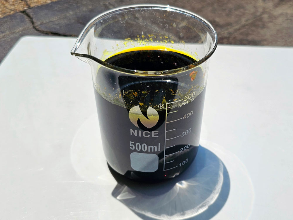 Potassium ferricyanide solution inside a beaker.