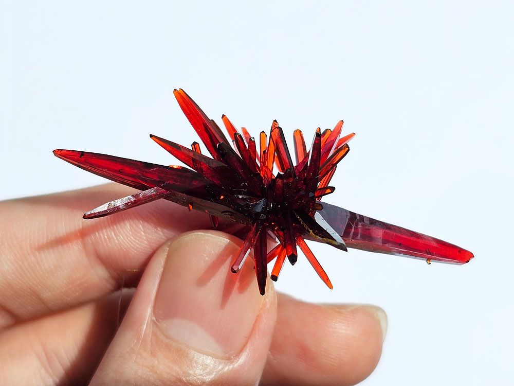 A very spiky potassium ferricyanide crystal.