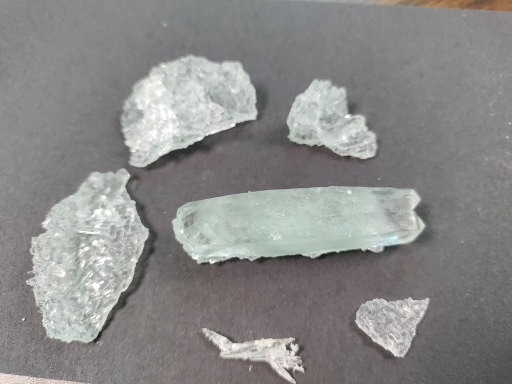 An assortment of crystals grown by kindergarteners