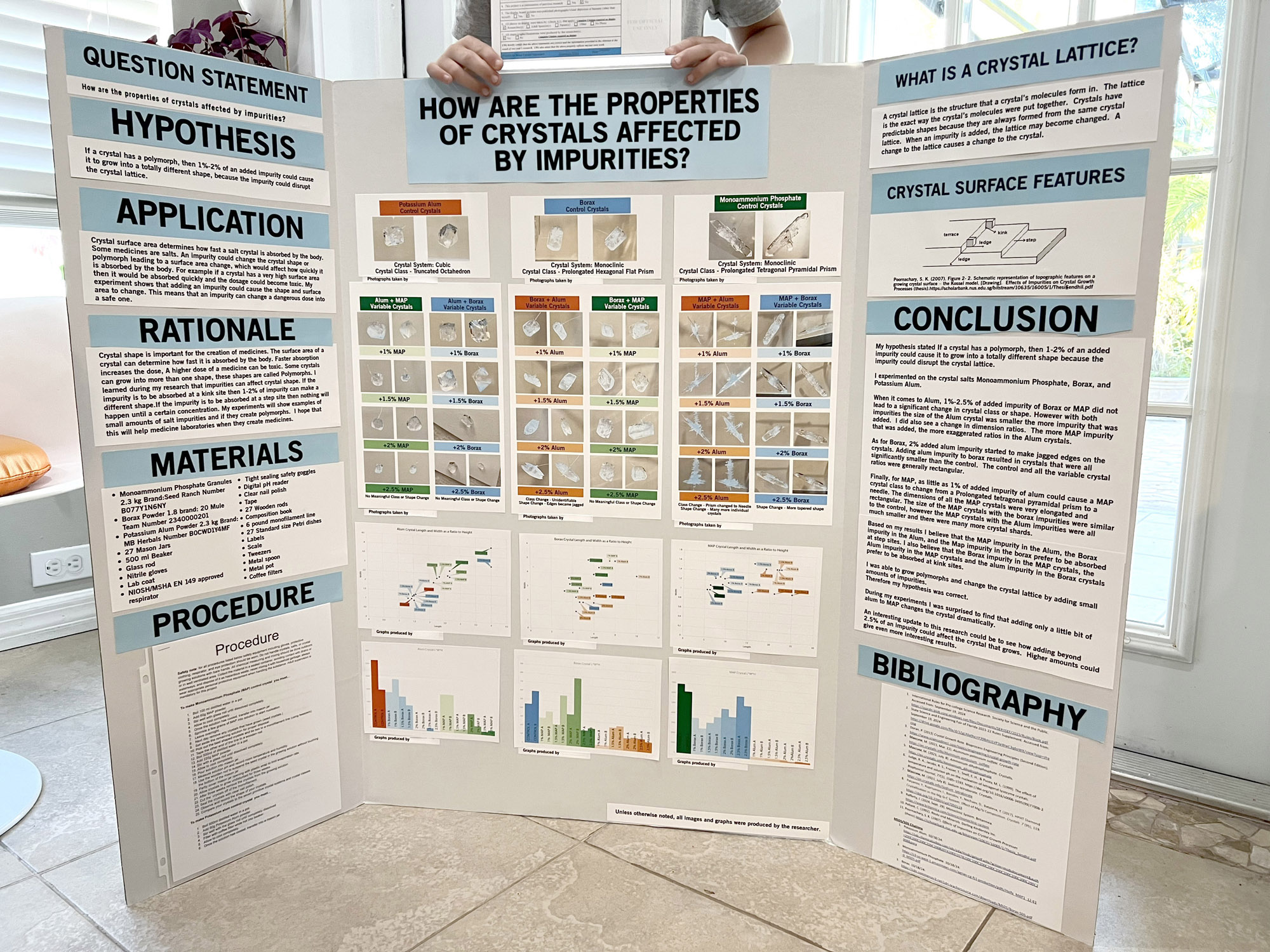 A science fair poster on the effect of impurities on crystal growth